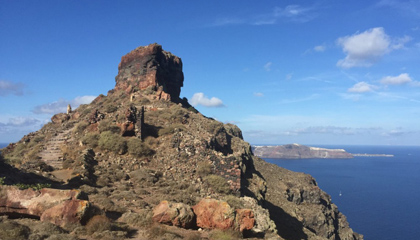 The imposing Skaros Rock standing tall in Santorini